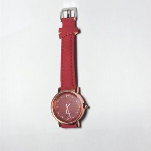 Elegant Red Leather Strap Watch - new